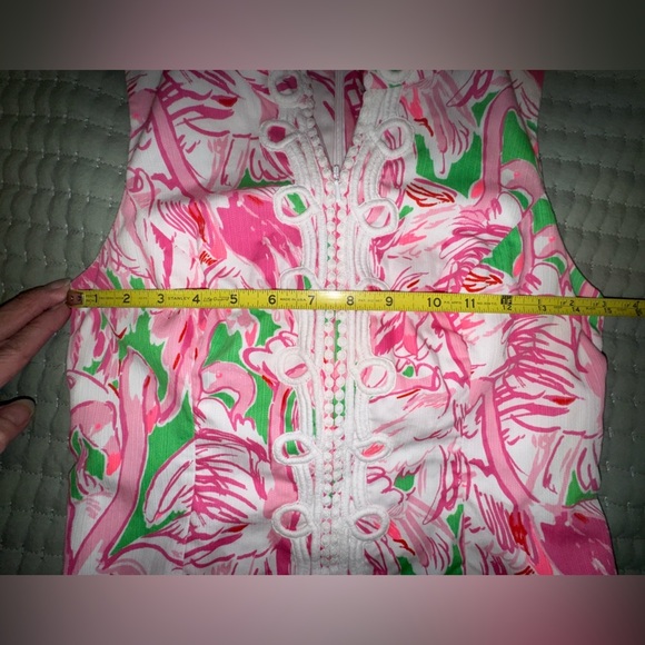 Lilly Pulitzer Alexa Shift Dress Flamingo Pink Green White Lace Size 0 - Picture 5 of 14